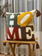 Bohem Tarzı Beyaz Zemin Üzerine Örgü/Düğüm Nakışlı Dekoratif Yastık