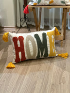 Bohem Tarzı Beyaz Zemin Üzerine Örgü/Düğüm Nakışlı Dekoratif Yastık