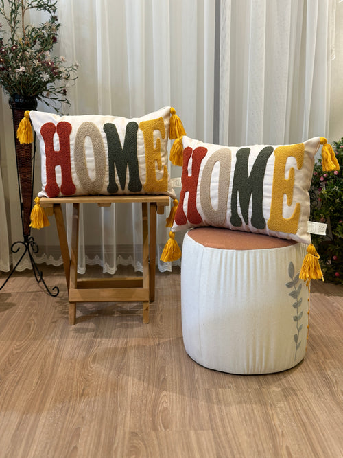 Bohem Tarzı Beyaz Zemin Üzerine Örgü/Düğüm Nakışlı Dekoratif Yastık