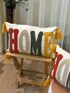 Bohem Tarzı Beyaz Zemin Üzerine Örgü/Düğüm Nakışlı Dekoratif Yastık