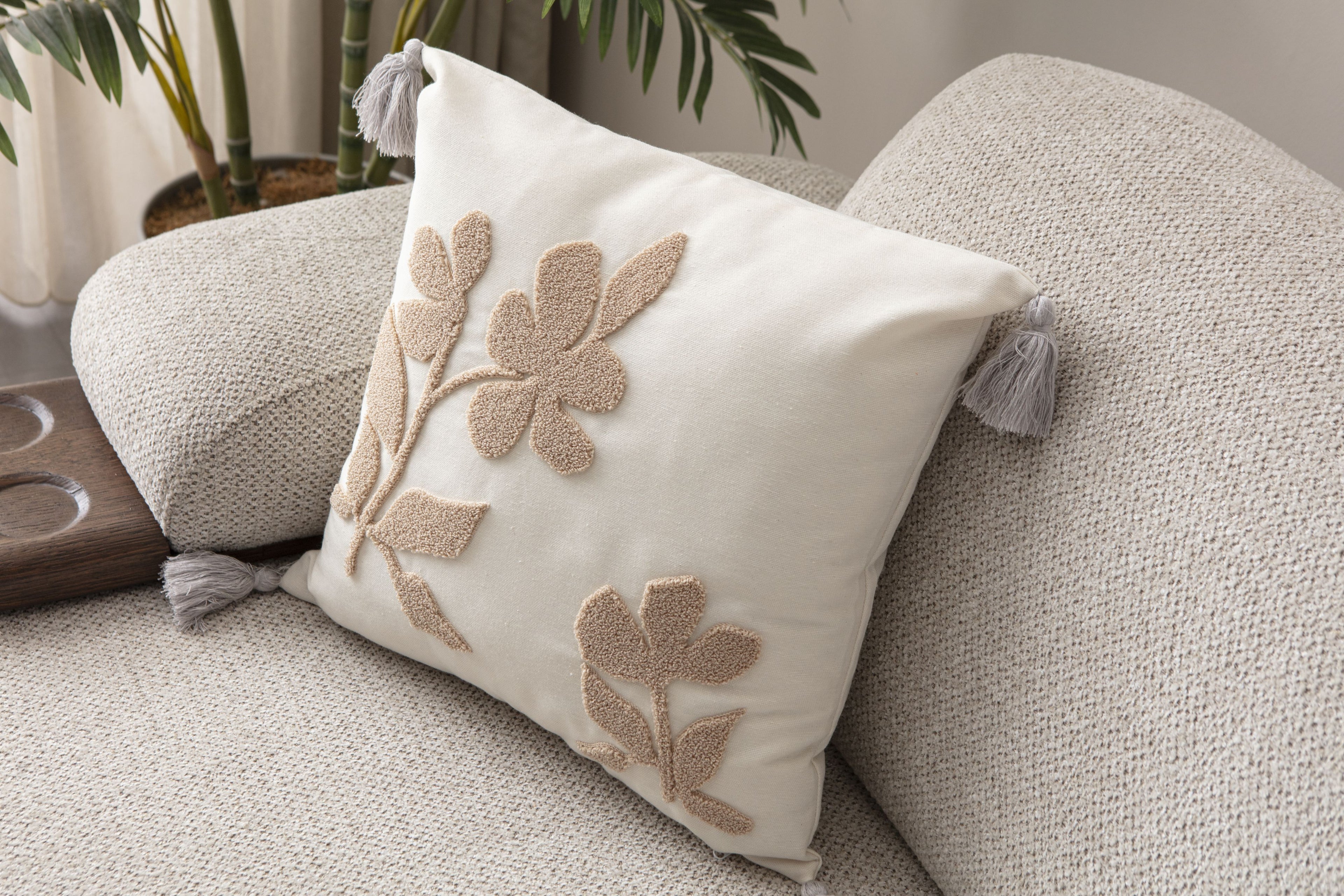 Comfort Punch Desenli Kırlent Kılıfı Kare Dekoratif Bohem Nakışlı Yastık Kılıfı