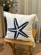 Bohem Tarzı Beyaz Zemin Üzerine Örgü/Düğüm Nakışlı Dekoratif Yastık