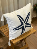 Bohem Tarzı Beyaz Zemin Üzerine Örgü/Düğüm Nakışlı Dekoratif Yastık