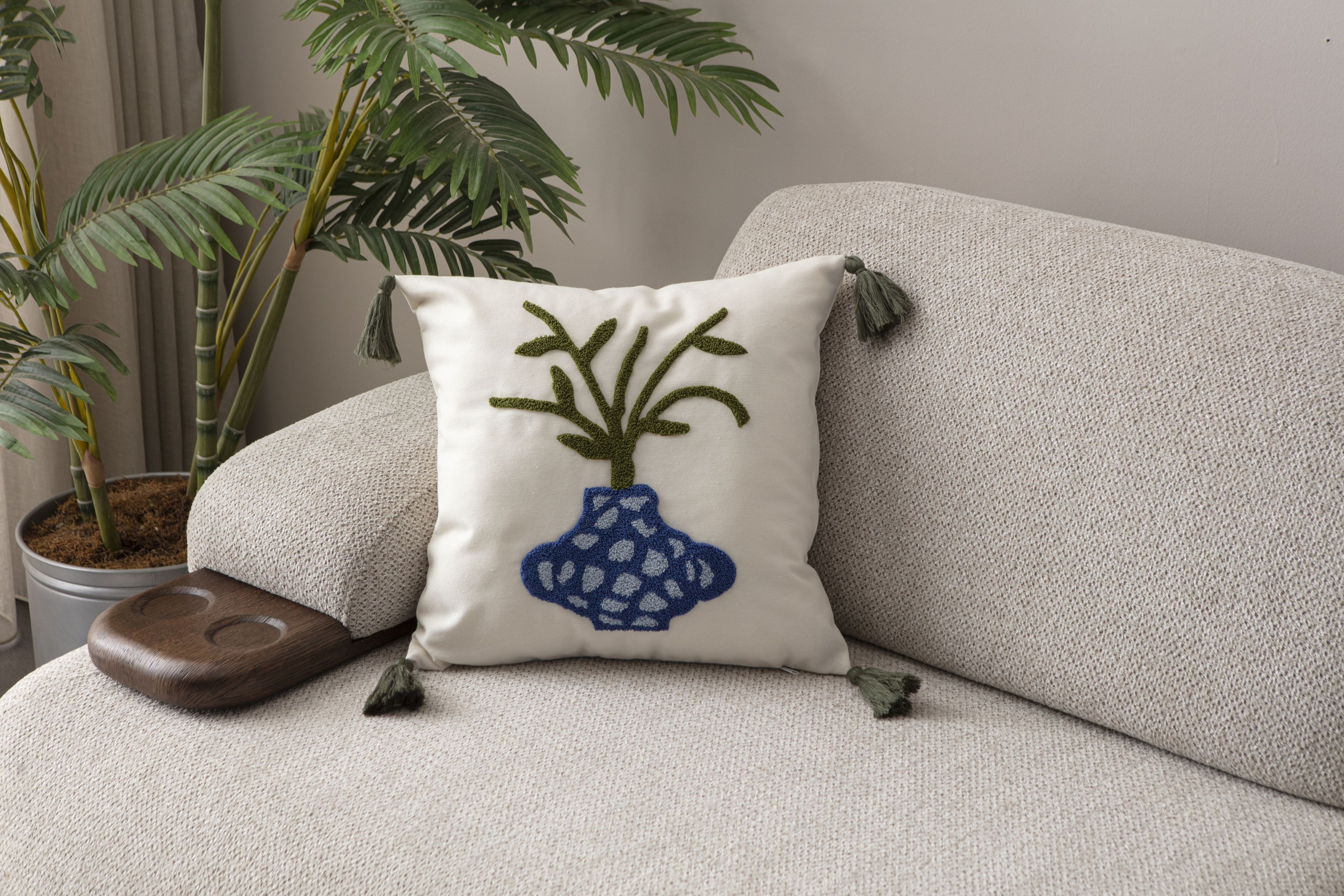 Comfort Punch Desenli Kırlent Kılıfı Kare Dekoratif Bohem Nakışlı Yastık Kılıfı