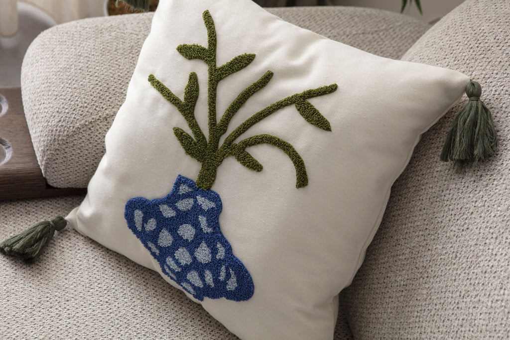 Comfort Punch Desenli Kırlent Kılıfı Kare Dekoratif Bohem Nakışlı Yastık Kılıfı