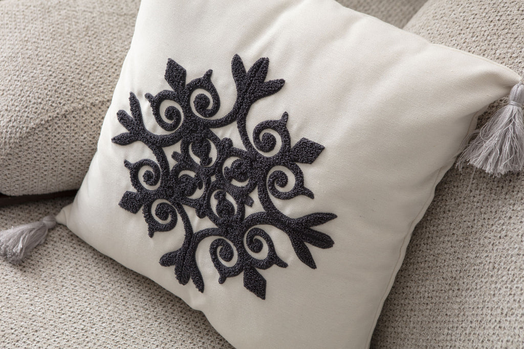 Comfort Punch Desenli Kırlent Kılıfı Kare Dekoratif Bohem Nakışlı Yastık Kılıfı