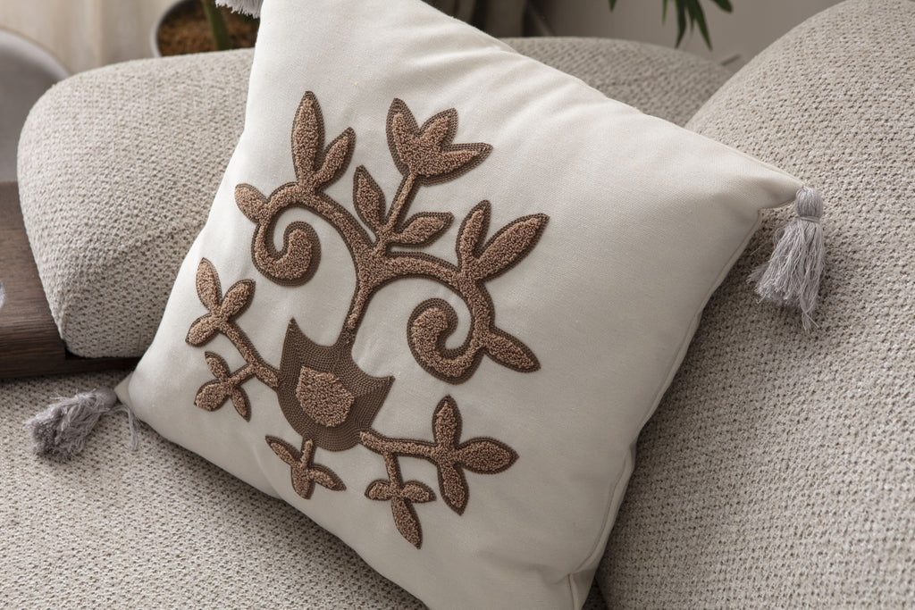 Comfort Punch Desenli Kırlent Kılıfı Kare Dekoratif Bohem Nakışlı Yastık Kılıfı