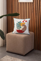 Bohem Tarzı Beyaz Zemin Üzerine Örgü/Düğüm Nakışlı Dekoratif Yastık