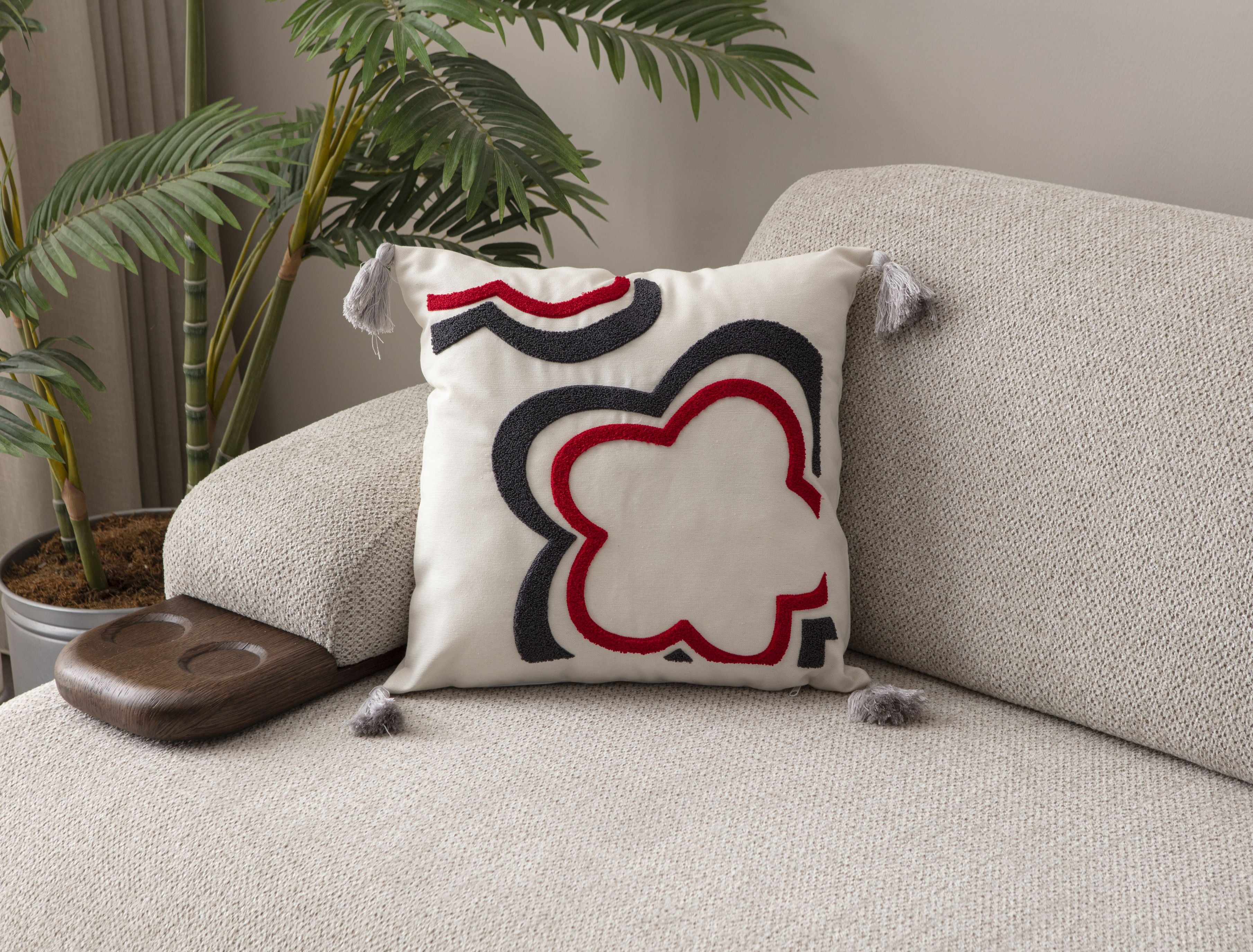 Comfort Punch Desenli Kırlent Kılıfı Kare Dekoratif Bohem Nakışlı Yastık Kılıfı