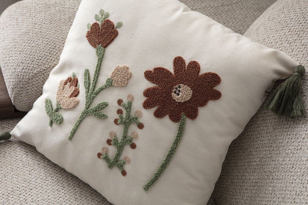 Comfort Punch Desenli Kırlent Kılıfı Kare Dekoratif Bohem Nakışlı Yastık Kılıfı