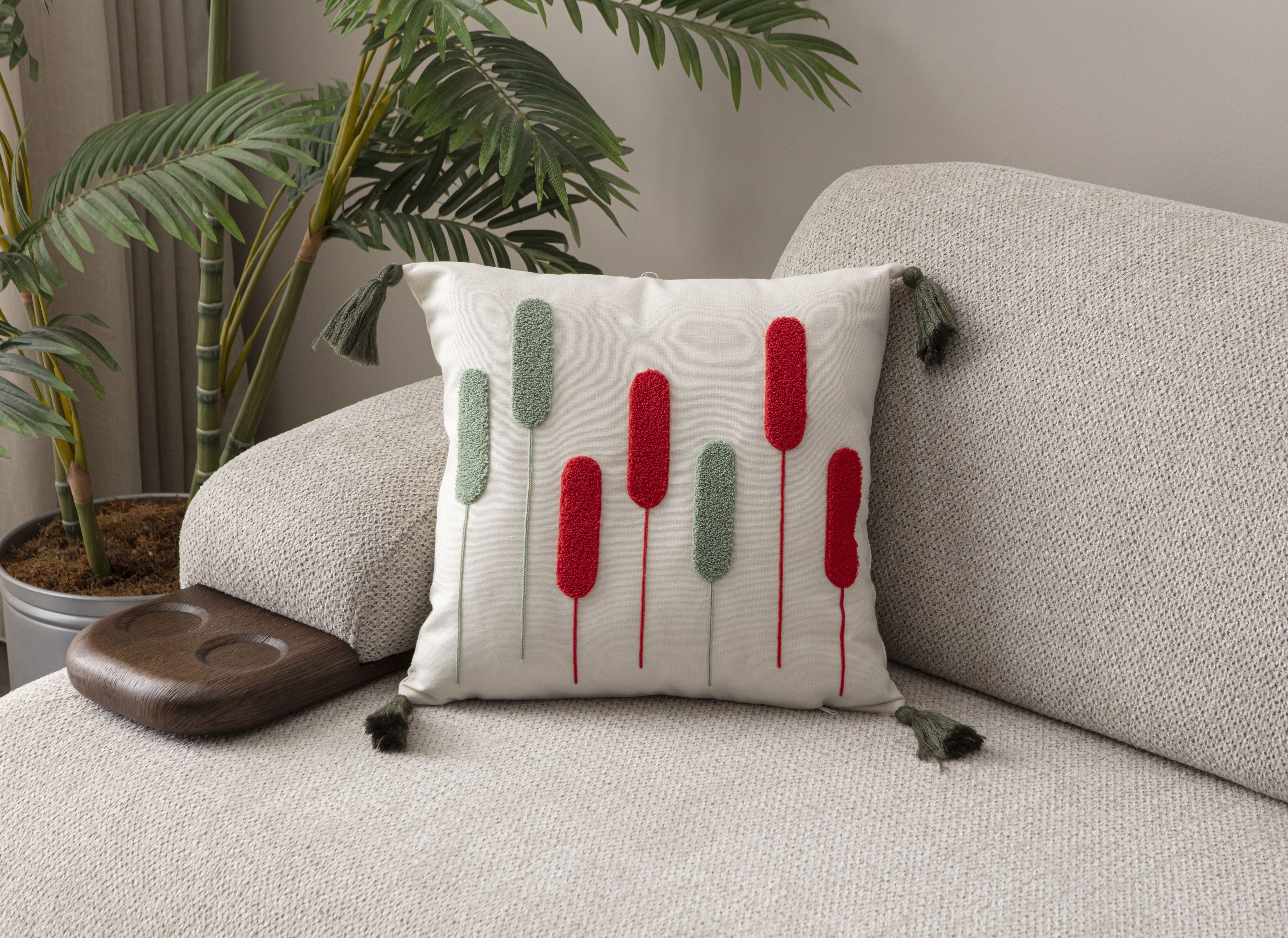 Comfort Punch Desenli Kırlent Kılıfı Kare Dekoratif Bohem Nakışlı Yastık Kılıfı