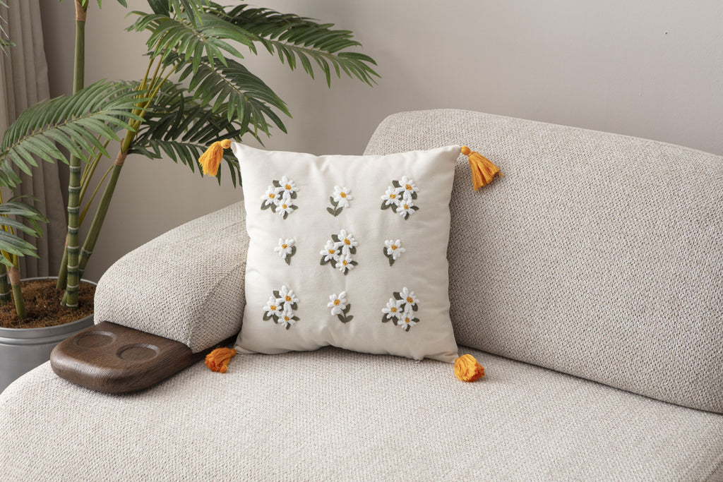 Comfort Punch Desenli Kırlent Kılıfı Kare Dekoratif Bohem Nakışlı Yastık Kılıfı