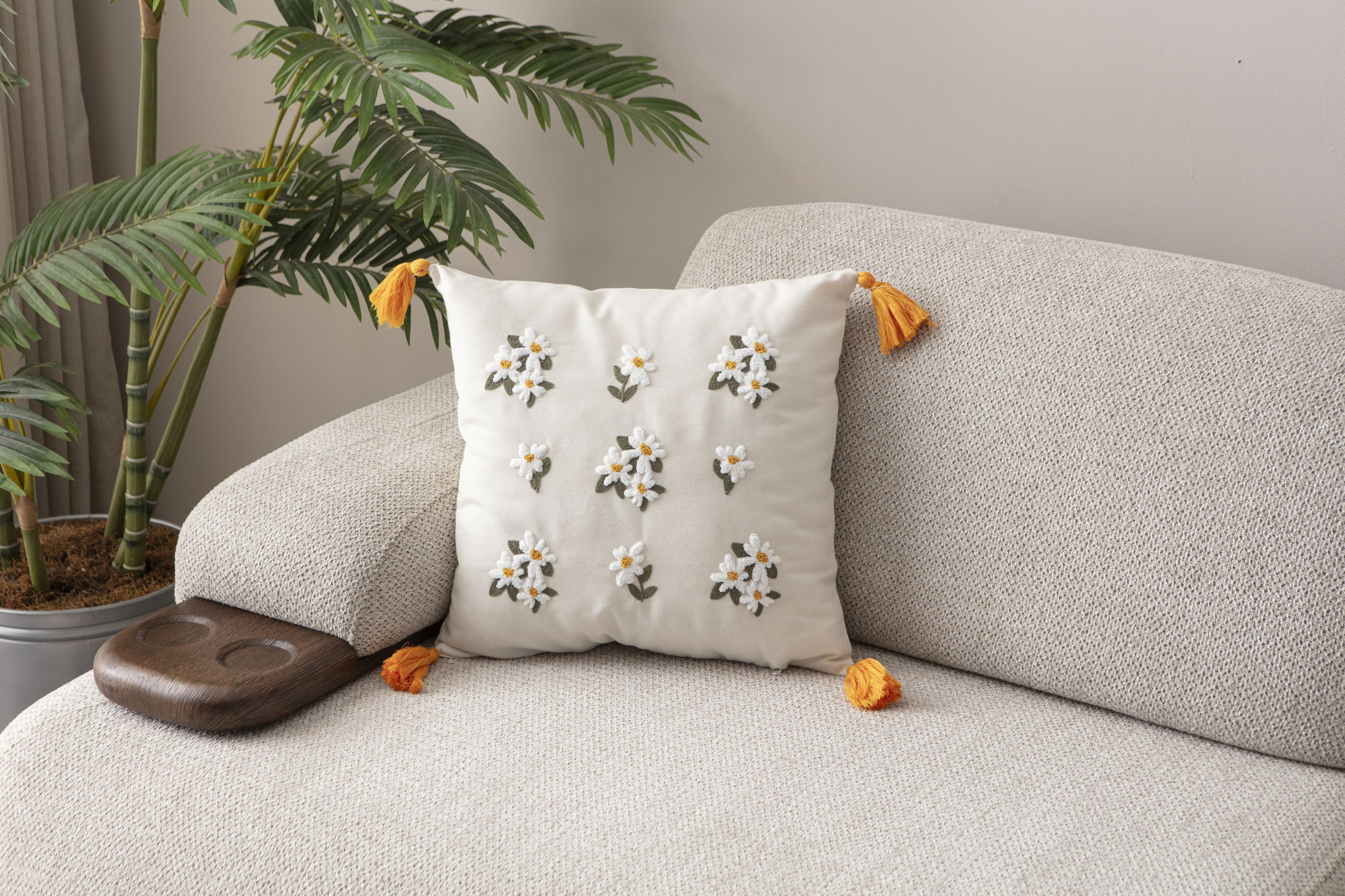 Comfort Punch Desenli Kırlent Kılıfı Kare Dekoratif Bohem Nakışlı Yastık Kılıfı