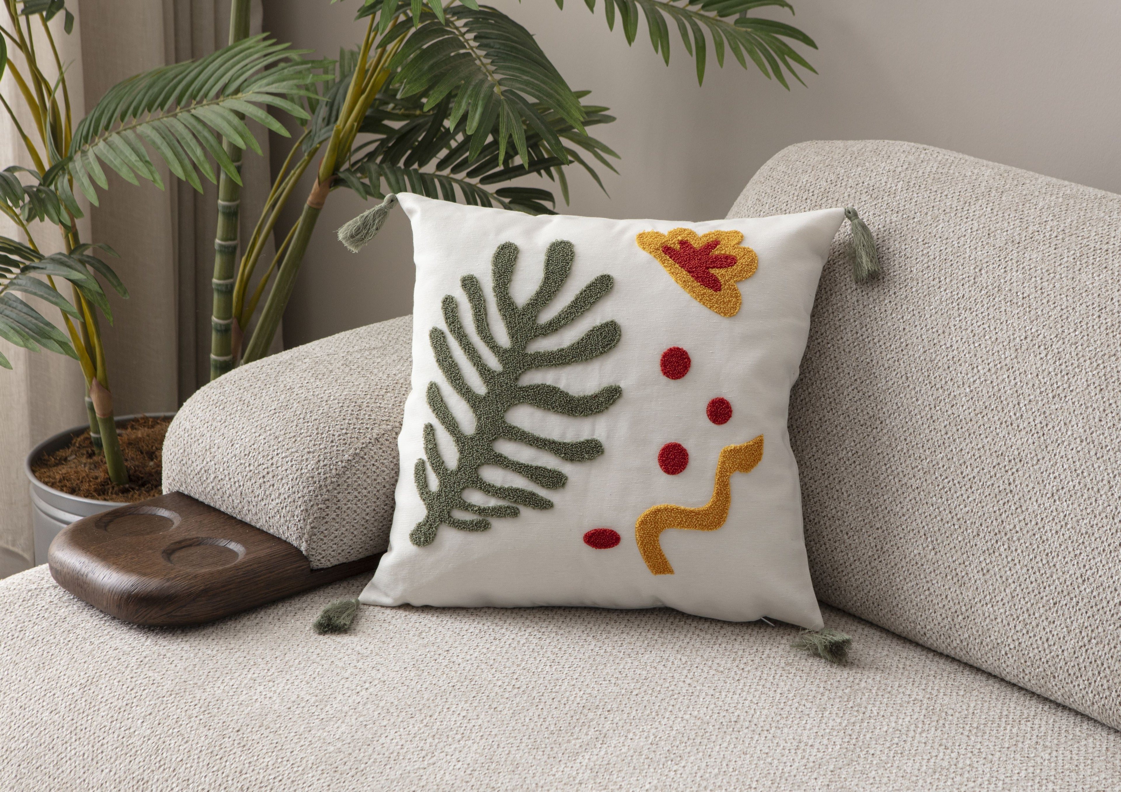 Comfort Punch Desenli Kırlent Kılıfı Kare Dekoratif Bohem Nakışlı Yastık Kılıfı