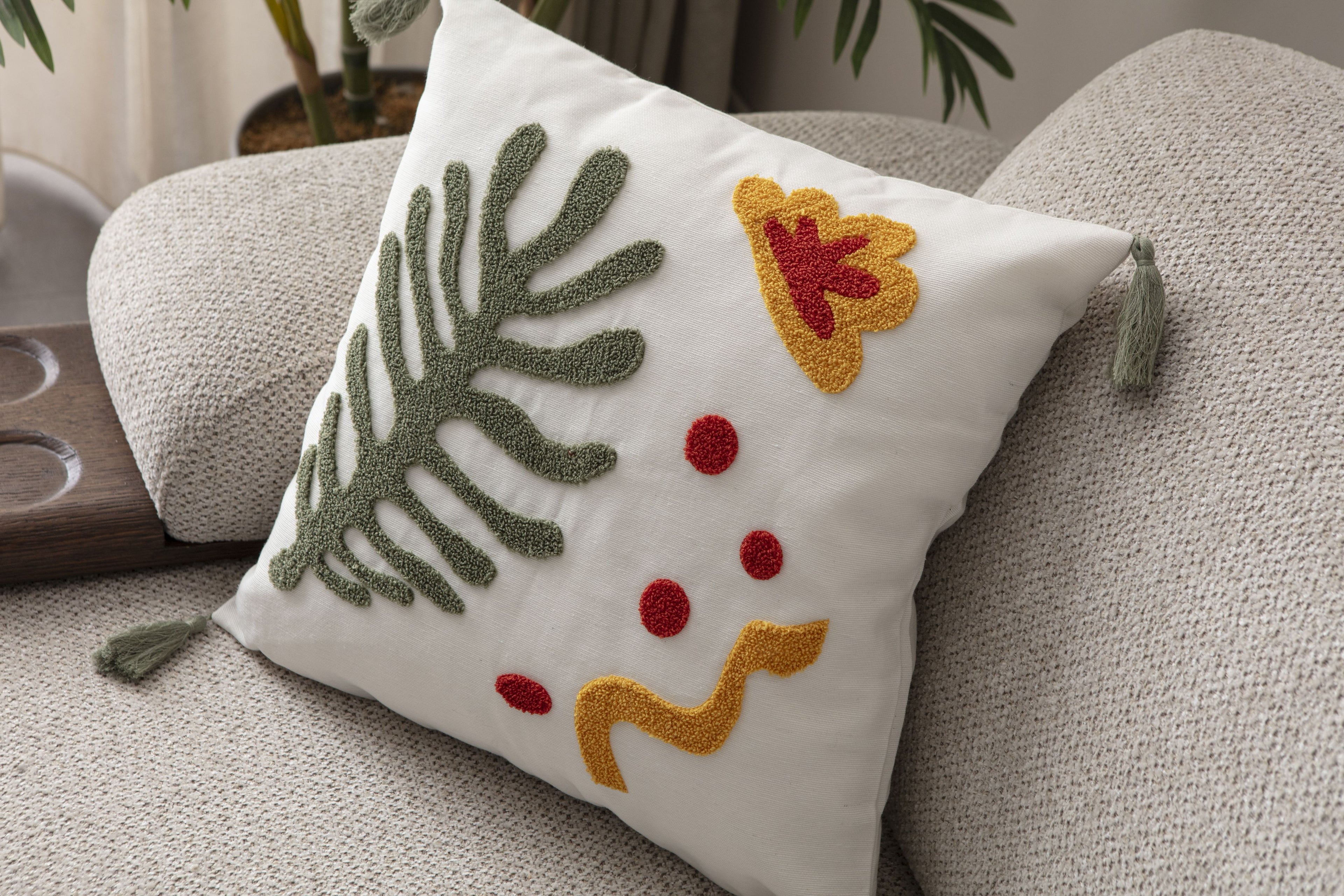 Comfort Punch Desenli Kırlent Kılıfı Kare Dekoratif Bohem Nakışlı Yastık Kılıfı