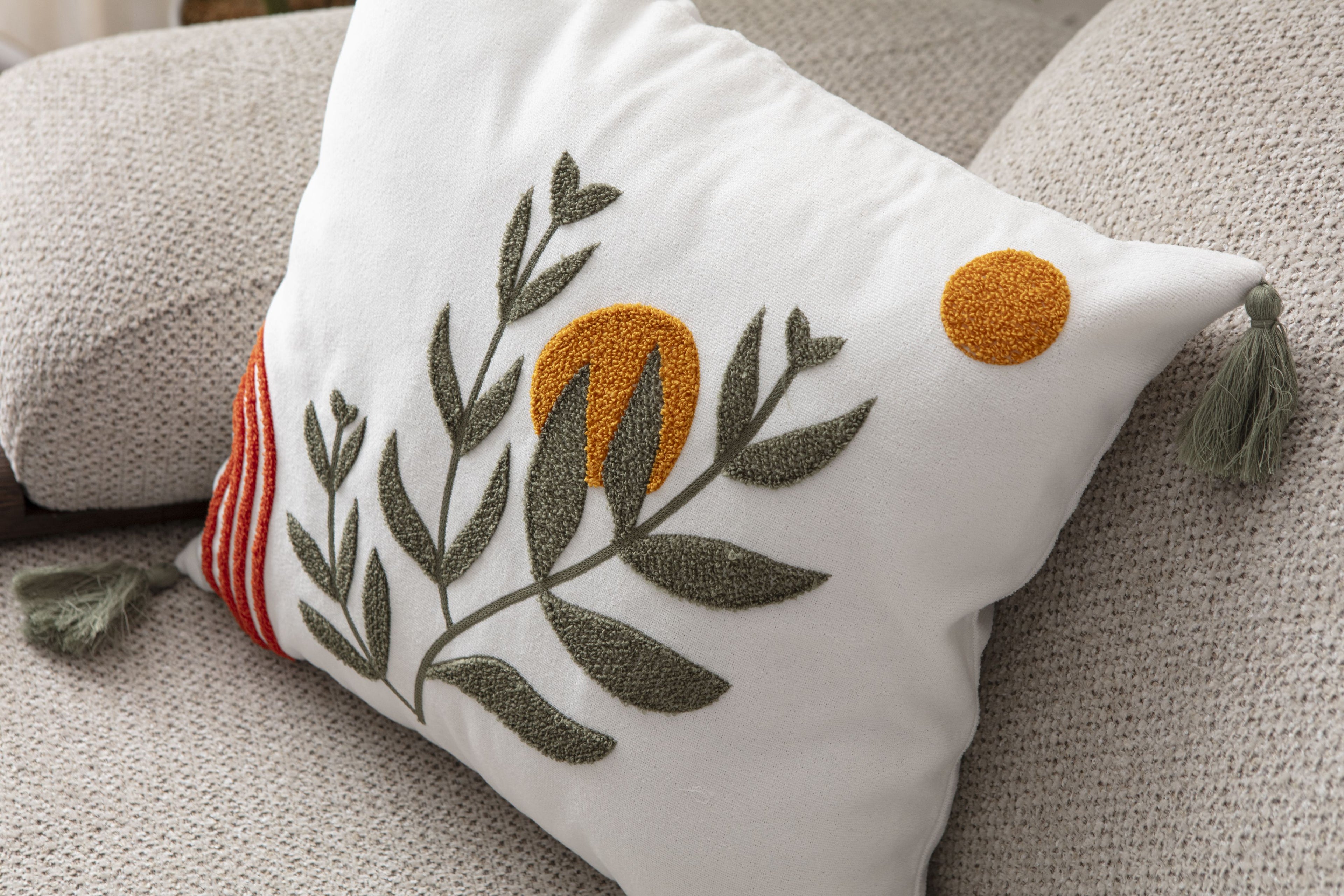 Comfort Punch Desenli Kırlent Kılıfı Kare Dekoratif Bohem Nakışlı Yastık Kılıfı