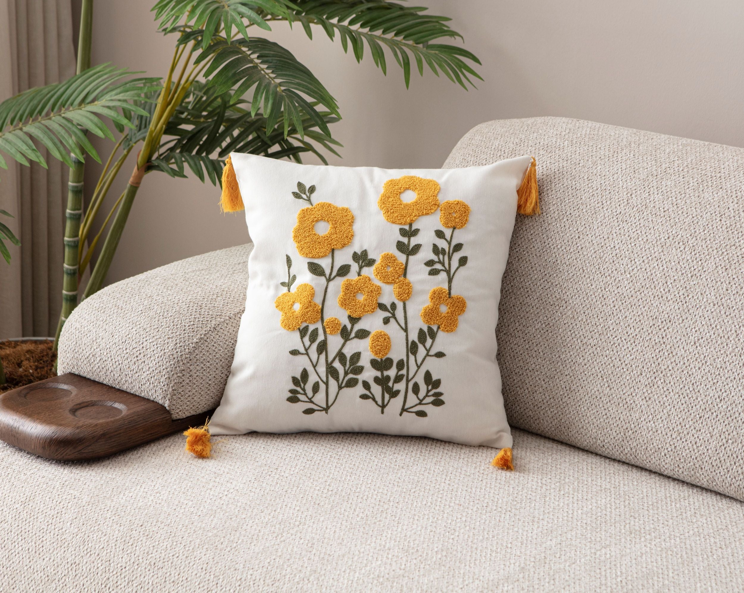 Comfort Punch Desenli Kırlent Kılıfı Kare Dekoratif Bohem Nakışlı Yastık Kılıfı