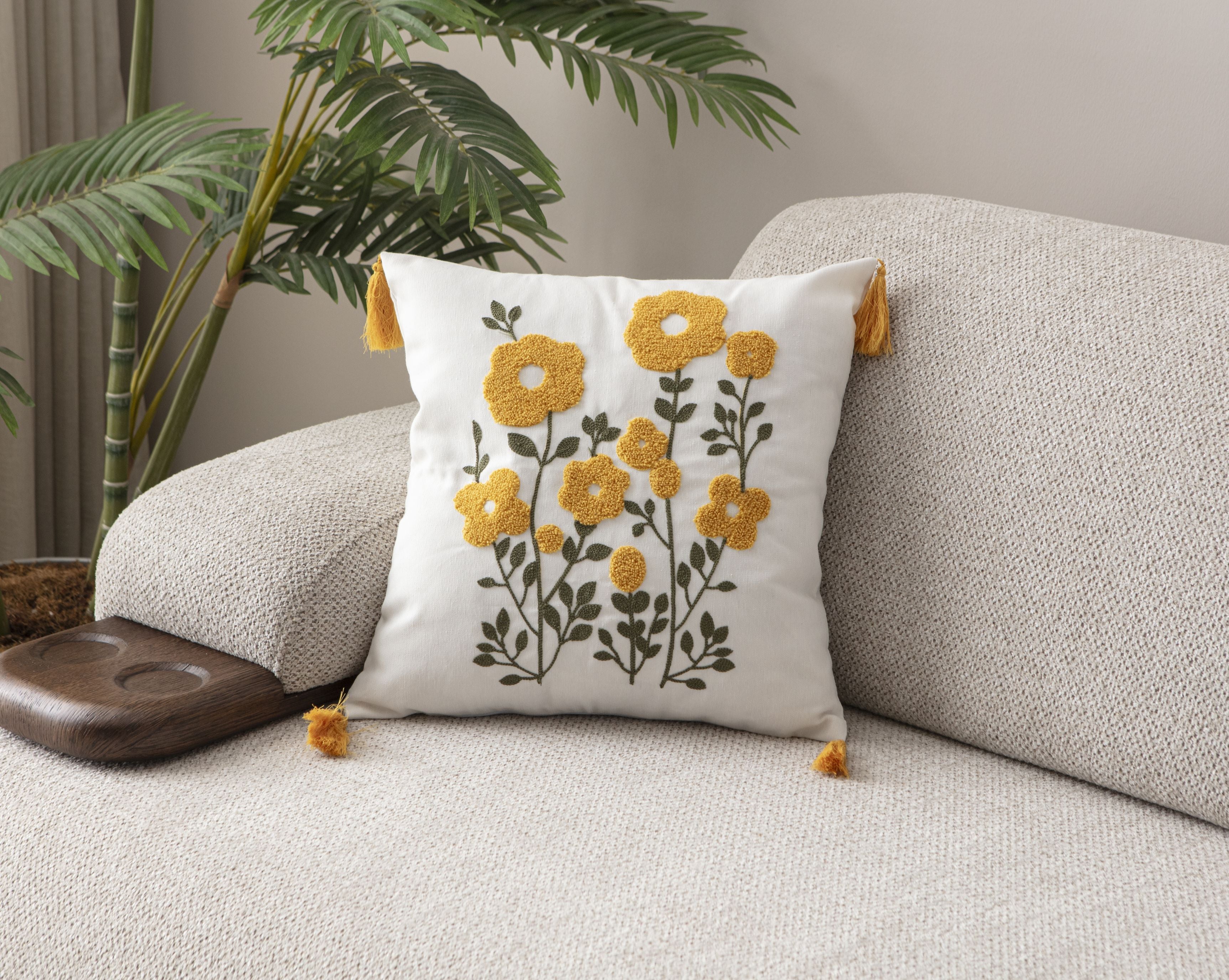 Comfort Punch Desenli Kırlent Kılıfı Kare Dekoratif Bohem Nakışlı Yastık Kılıfı