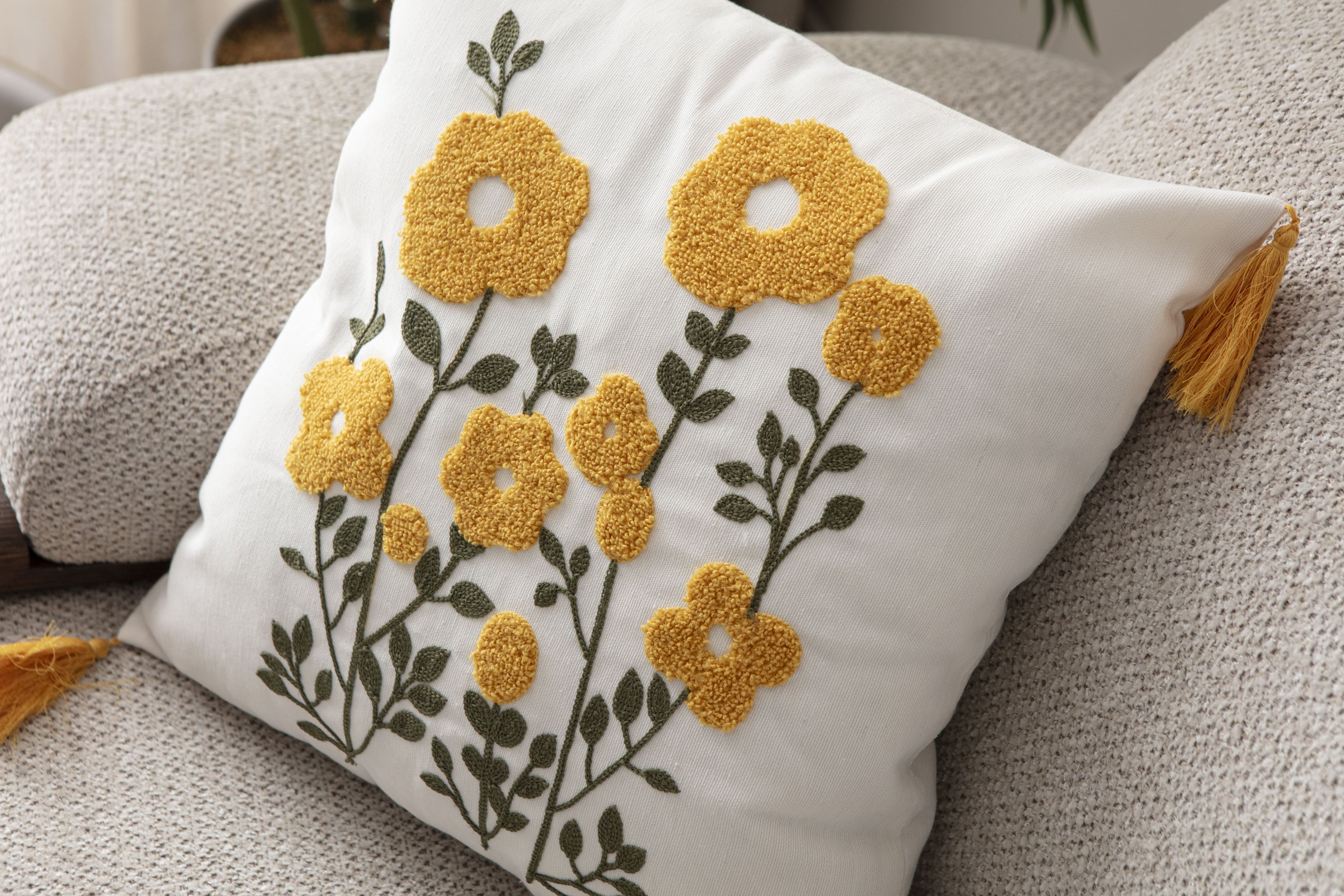 Comfort Punch Desenli Kırlent Kılıfı Kare Dekoratif Bohem Nakışlı Yastık Kılıfı