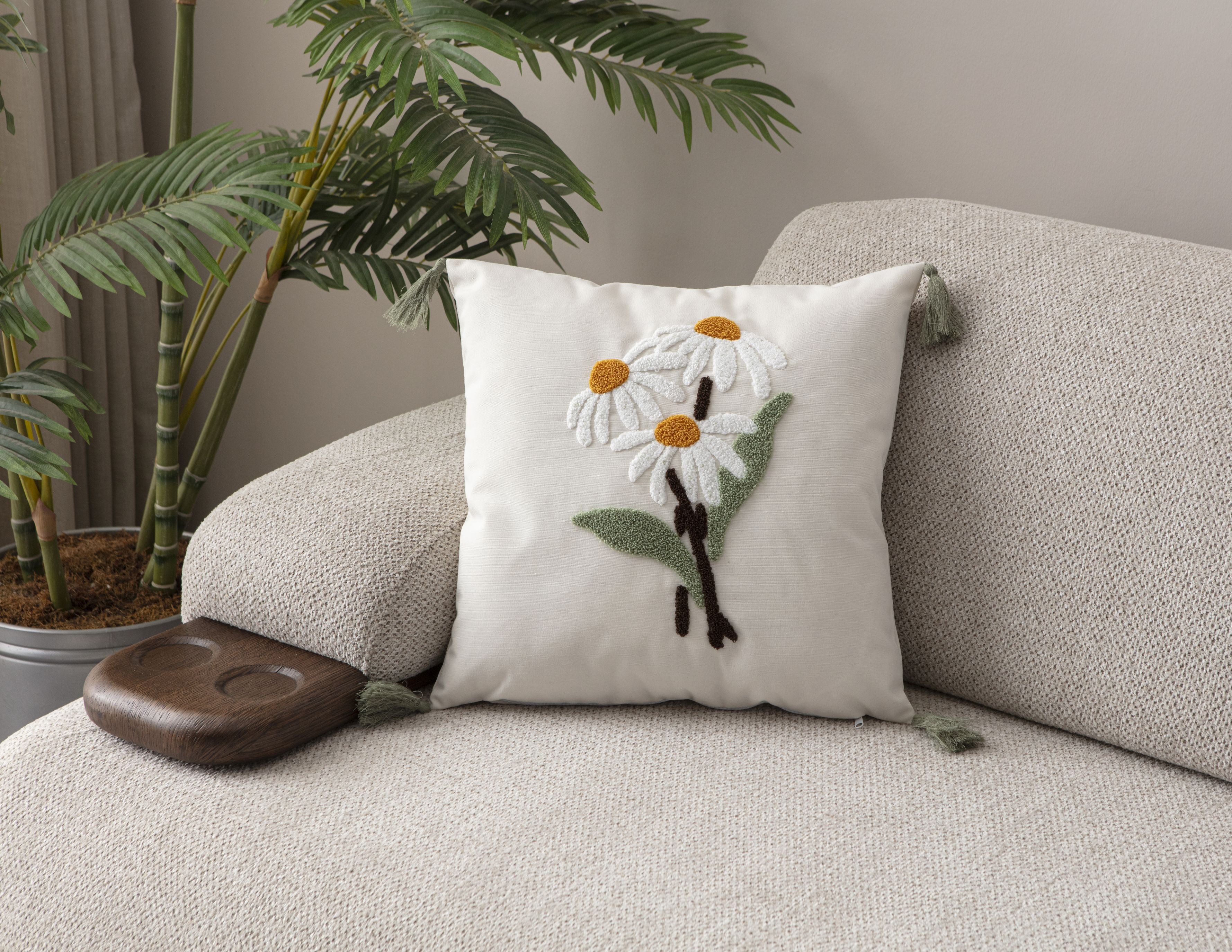 Comfort Punch Desenli Kırlent Kılıfı Kare Dekoratif Bohem Nakışlı Yastık Kılıfı