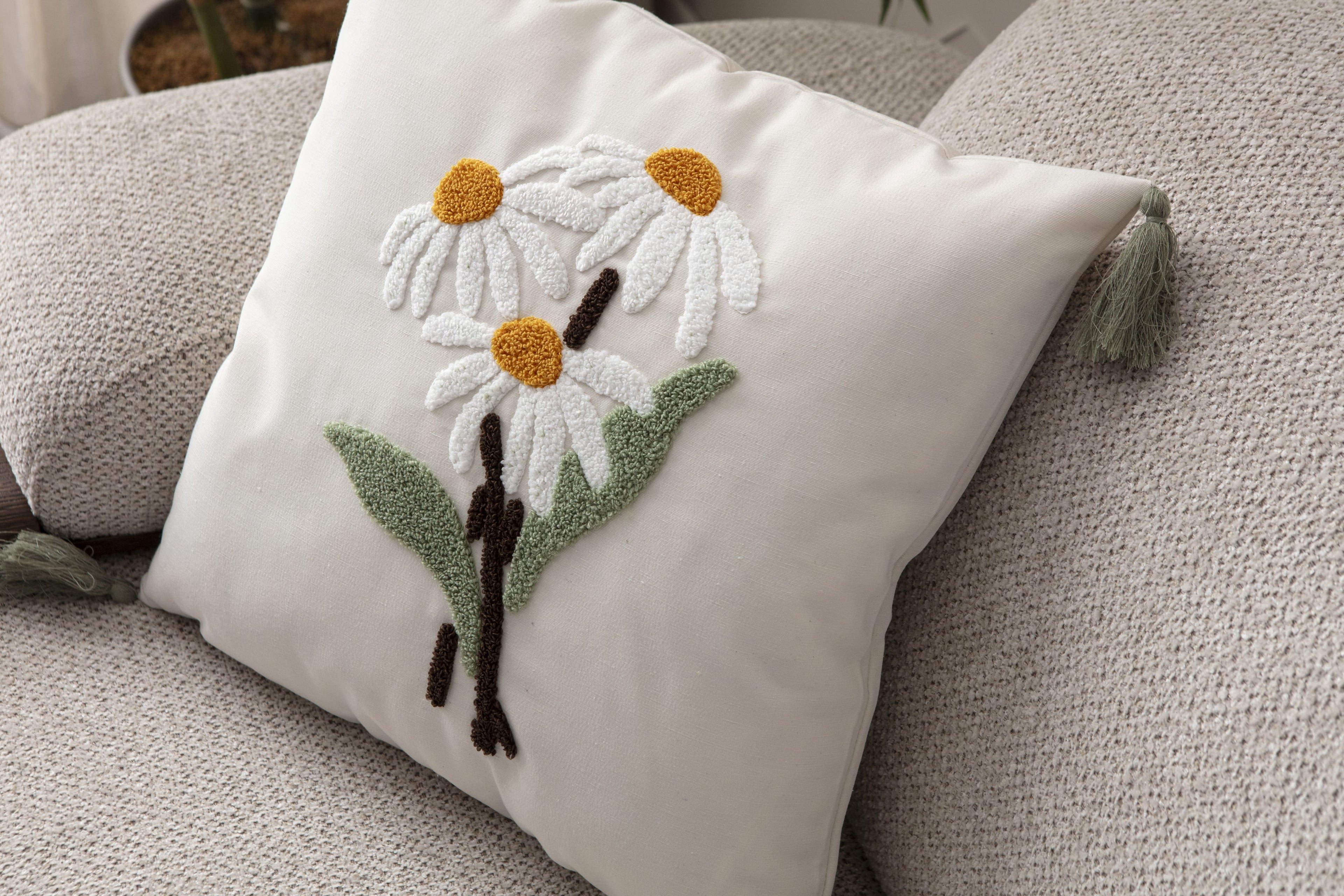 Comfort Punch Desenli Kırlent Kılıfı Kare Dekoratif Bohem Nakışlı Yastık Kılıfı