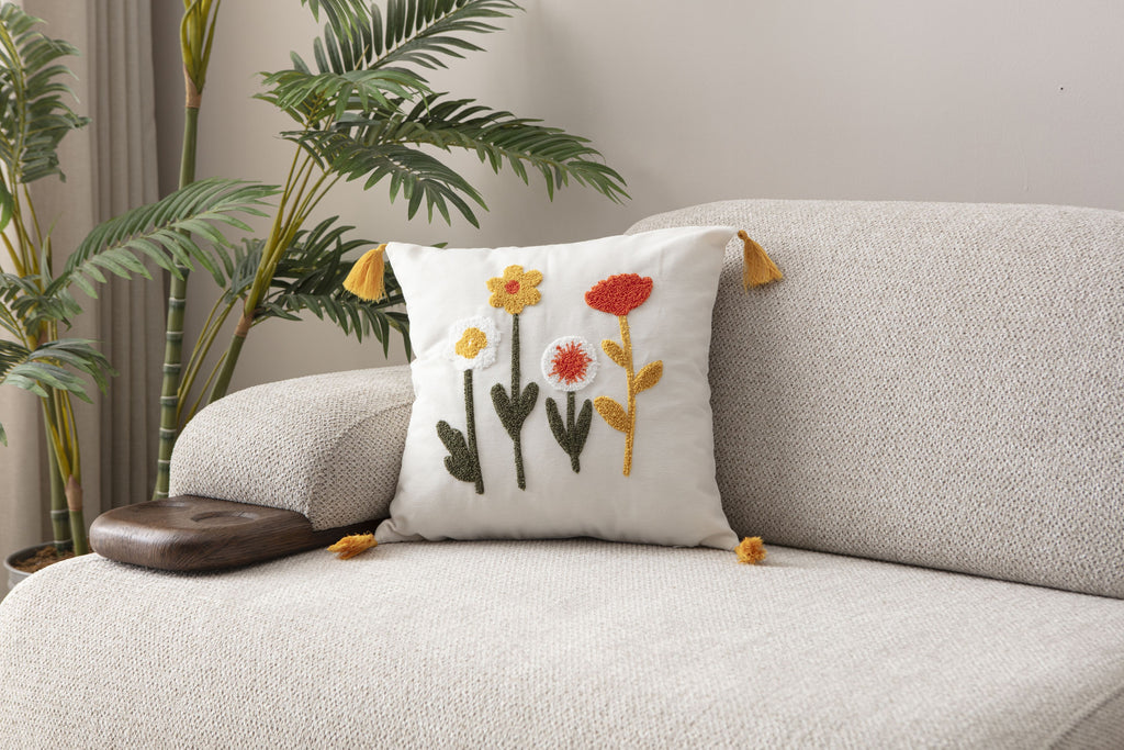 Comfort Punch Desenli Kırlent Kılıfı Kare Dekoratif Bohem Nakışlı Yastık Kılıfı