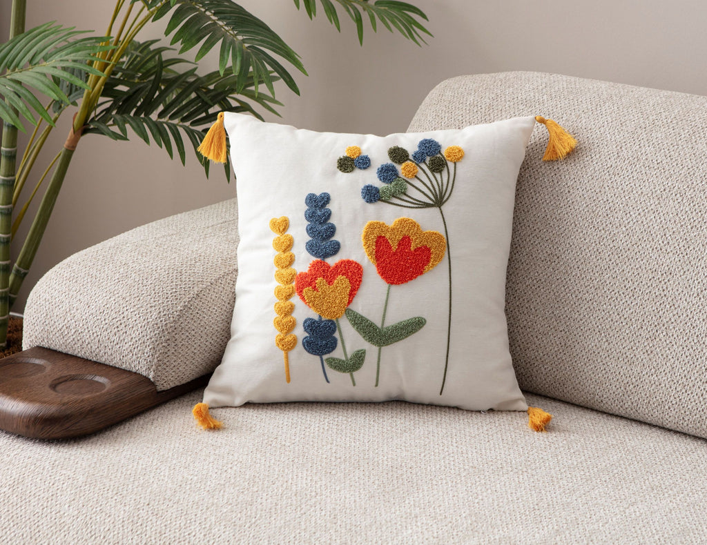 Comfort Punch Desenli Kırlent Kılıfı Kare Dekoratif Bohem Nakışlı Yastık Kılıfı