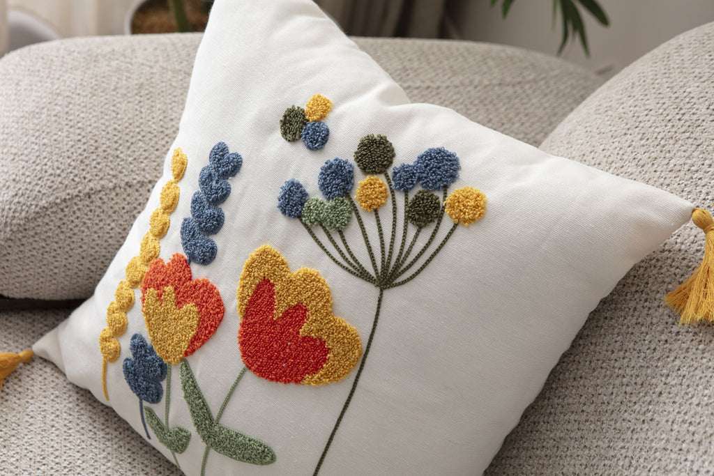 Comfort Punch Desenli Kırlent Kılıfı Kare Dekoratif Bohem Nakışlı Yastık Kılıfı