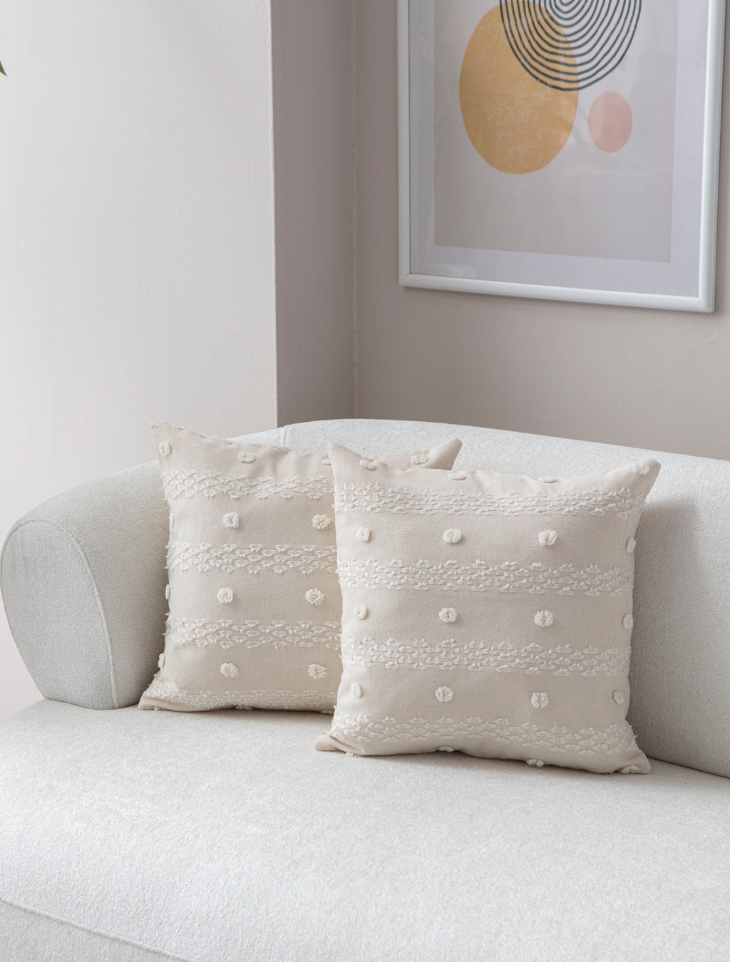 Şerit Puantiyeli Kırlent Kılıfı - Puantiye Dokulu Dekoratif Yastık