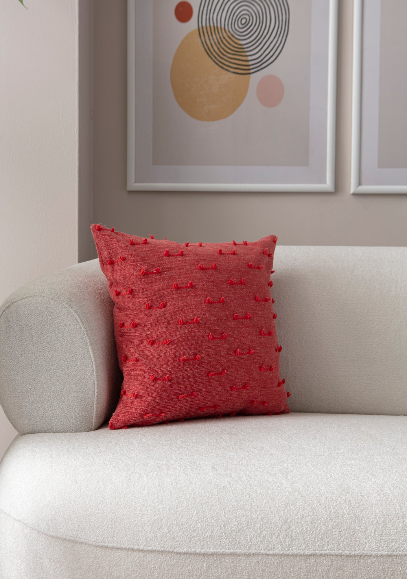 Tek Çizgi Puantiyeli Kırlent Kılıfı - Puantiye Dokulu Dekoratif Yastık