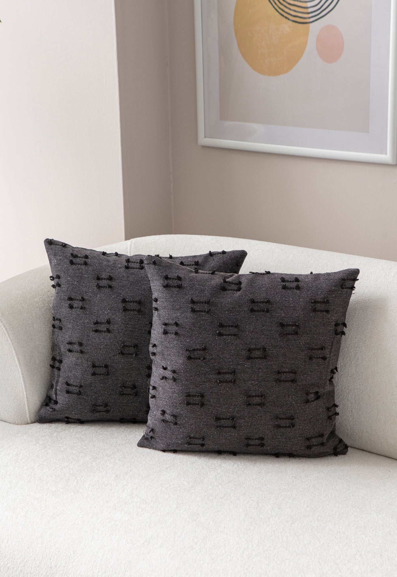 İkili Şerit Puantiyeli Kırlent Kılıfı - Puantiye Dokulu Dekoratif Yastık