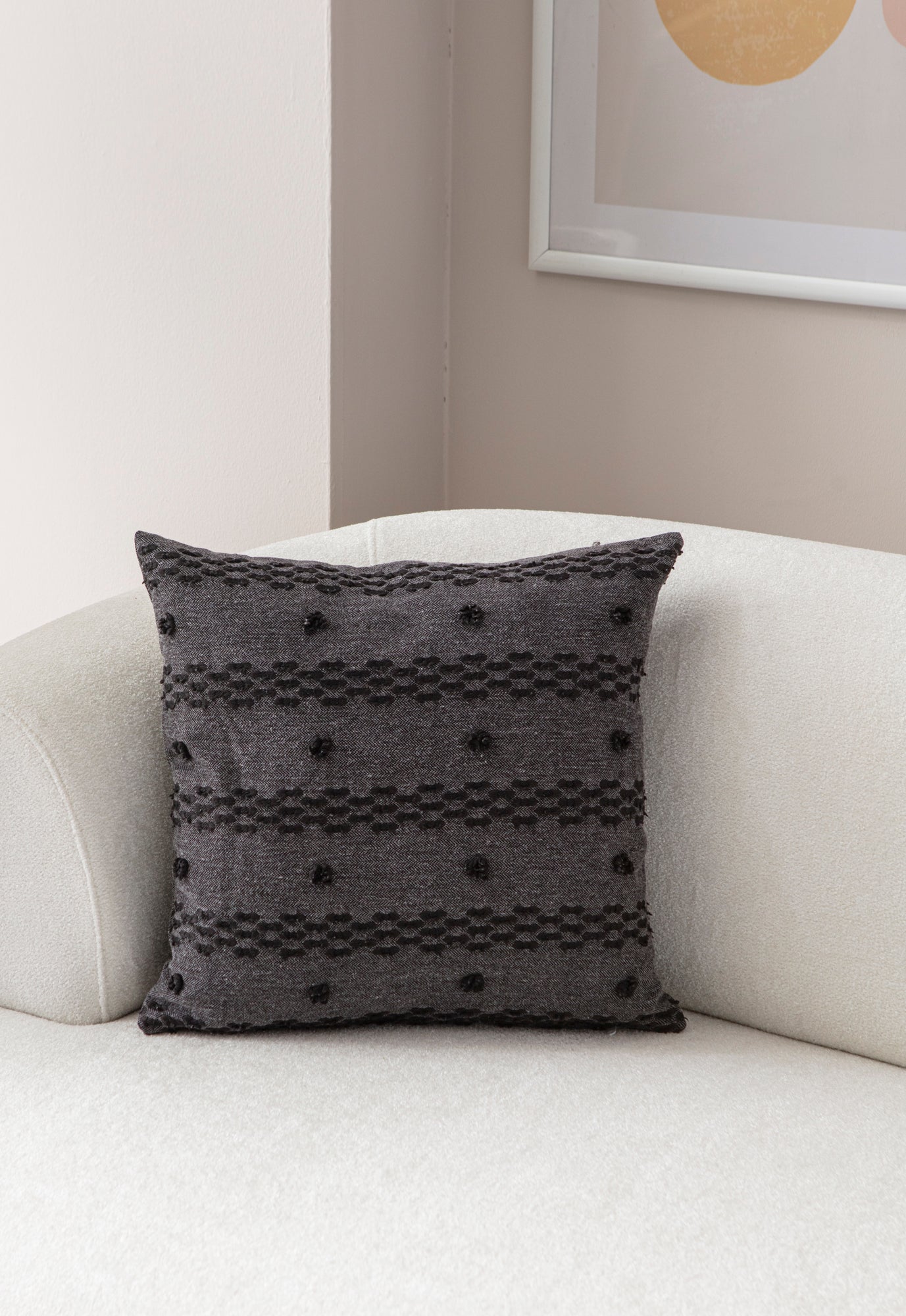 Şerit Puantiyeli Kırlent Kılıfı - Puantiye Dokulu Dekoratif Yastık