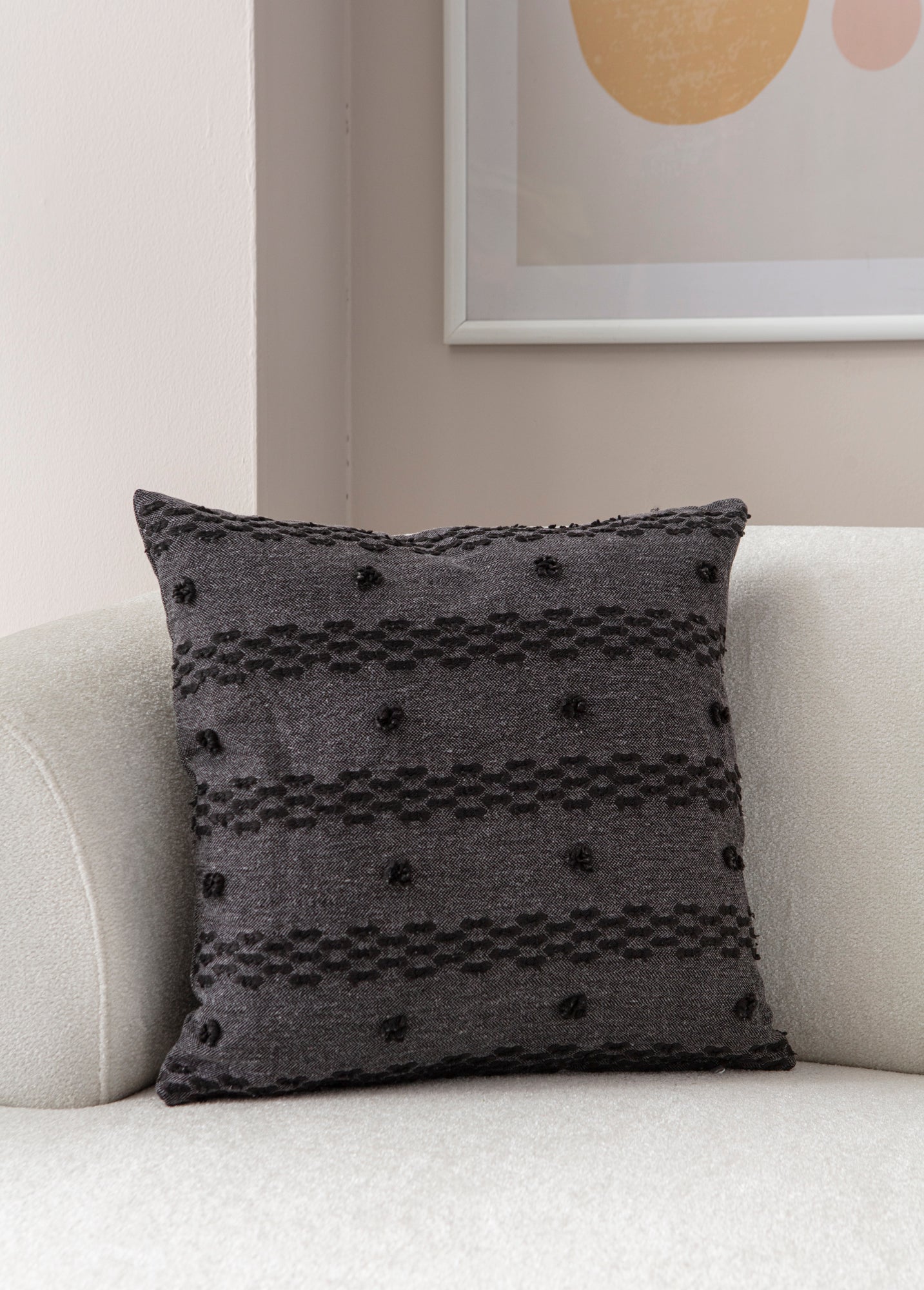 Şerit Puantiyeli Kırlent Kılıfı - Puantiye Dokulu Dekoratif Yastık