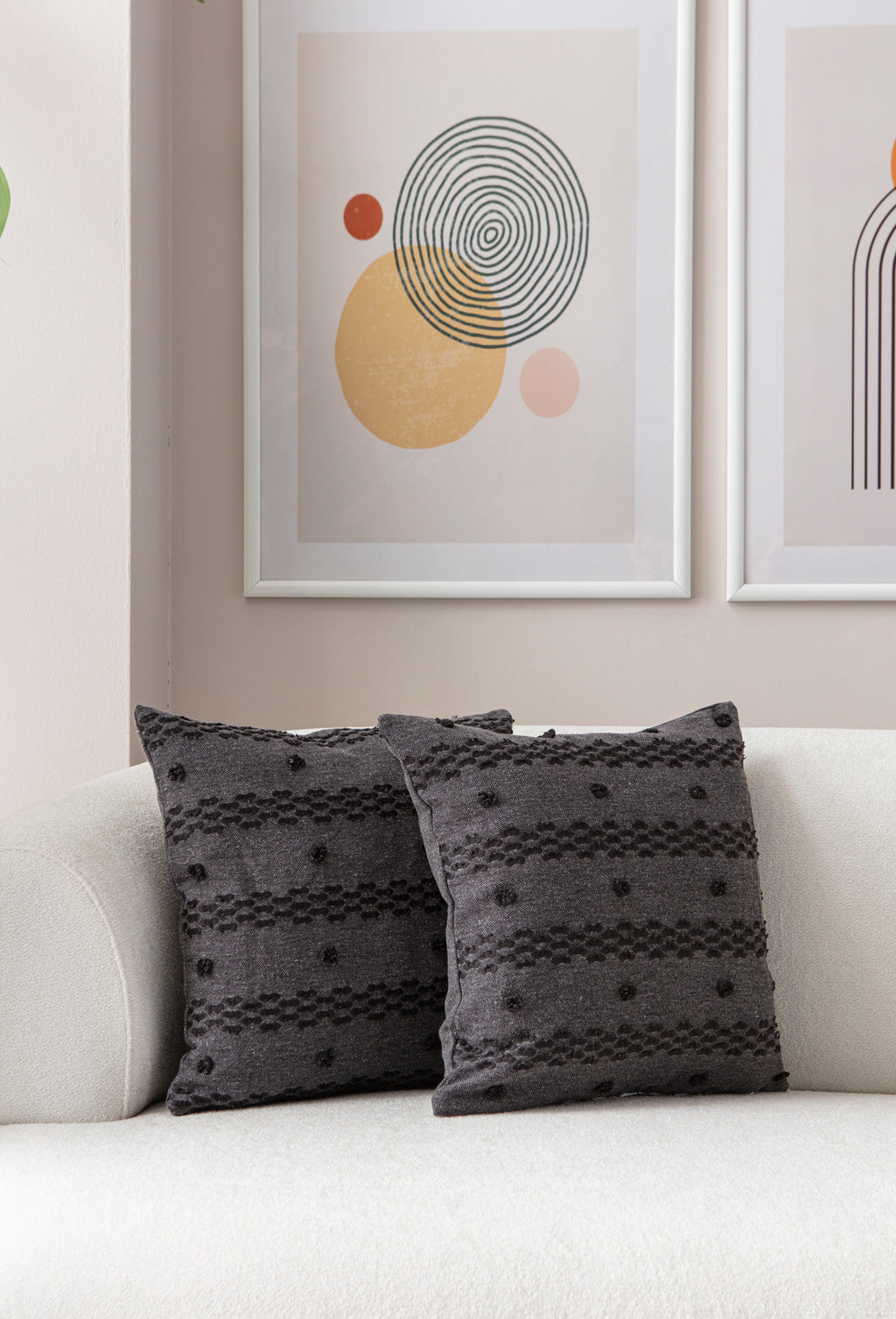 Şerit Puantiyeli Kırlent Kılıfı - Puantiye Dokulu Dekoratif Yastık