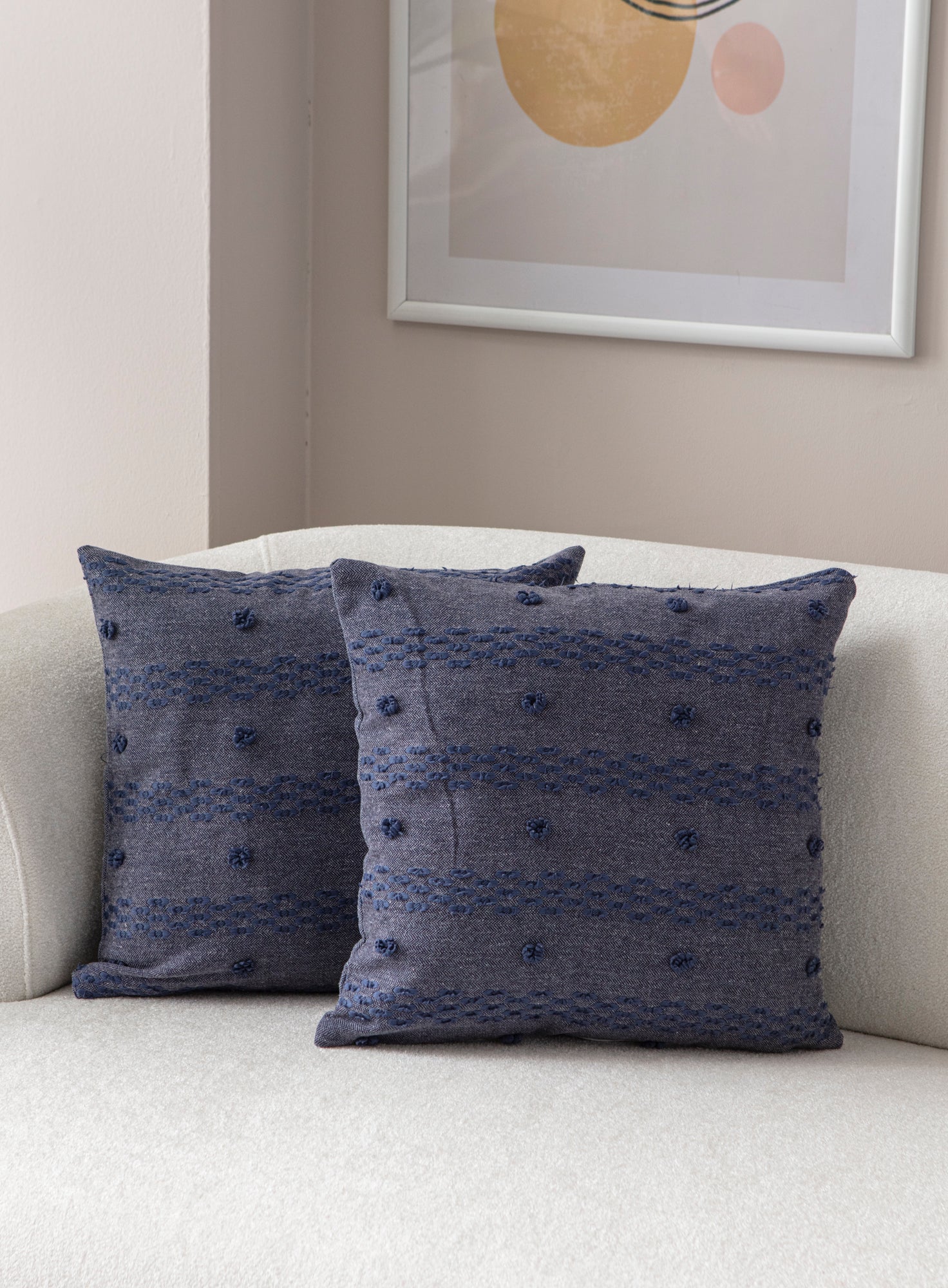 Şerit Puantiyeli Kırlent Kılıfı - Puantiye Dokulu Dekoratif Yastık