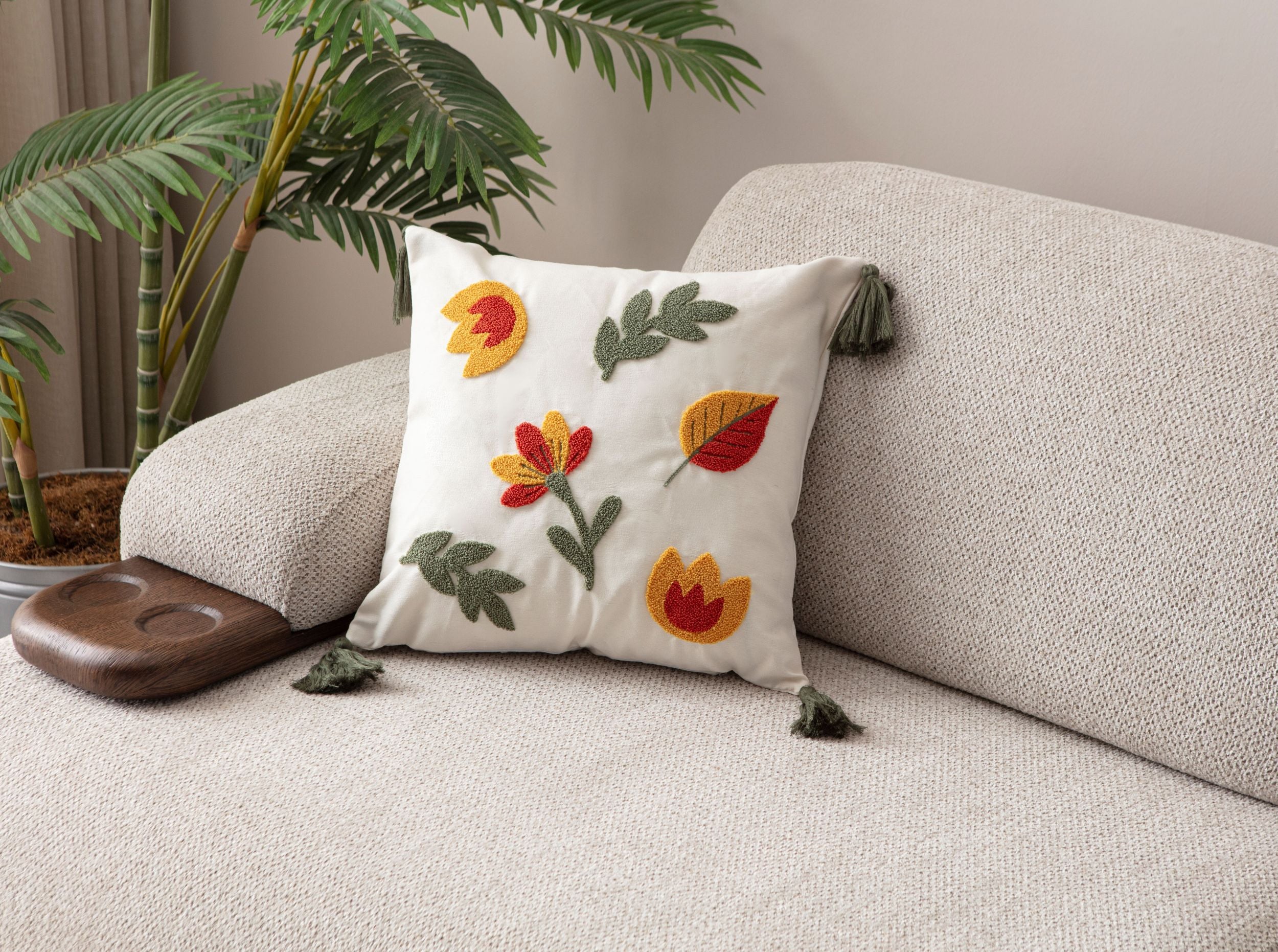 Comfort Punch Desenli Kırlent Kılıfı Kare Dekoratif Bohem Nakışlı Yastık Kılıfı