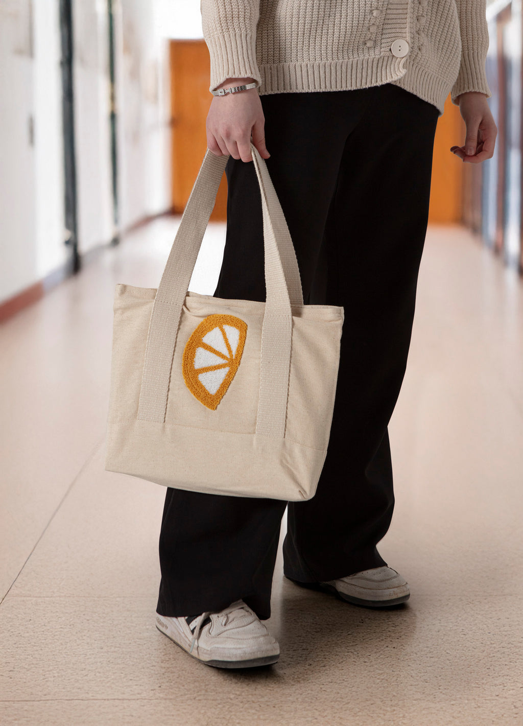 Limon Desenli Bez Keten Omuz Çantası, Plaj Çantası, İşlemeli El ve Kol Çantası %100 Pamuk 36x29 cm (Kopya)