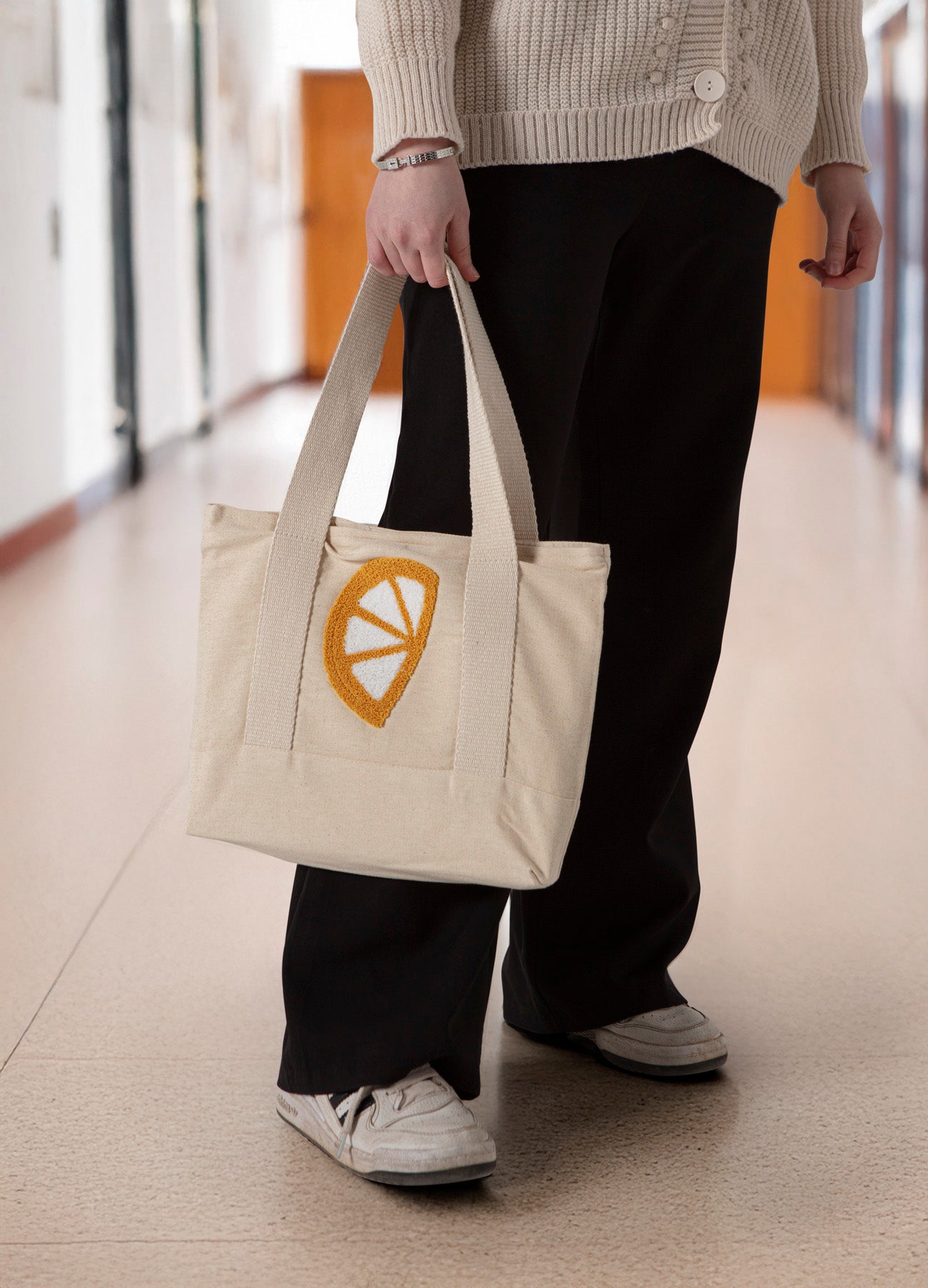 Limon Desenli Bez Keten Omuz Çantası, Plaj Çantası, İşlemeli El ve Kol Çantası %100 Pamuk 36x29 cm (Kopya)