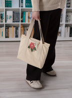 Çiçek Desenli Bez Keten Omuz Çantası, Plaj Çantası, İşlemeli El ve Kol Çantası %100 Pamuk 36x29 cm