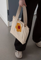 Çiçek Desenli Bez Keten Omuz Çantası, Plaj Çantası, İşlemeli El ve Kol Çantası %100 Pamuk 36x29 cm