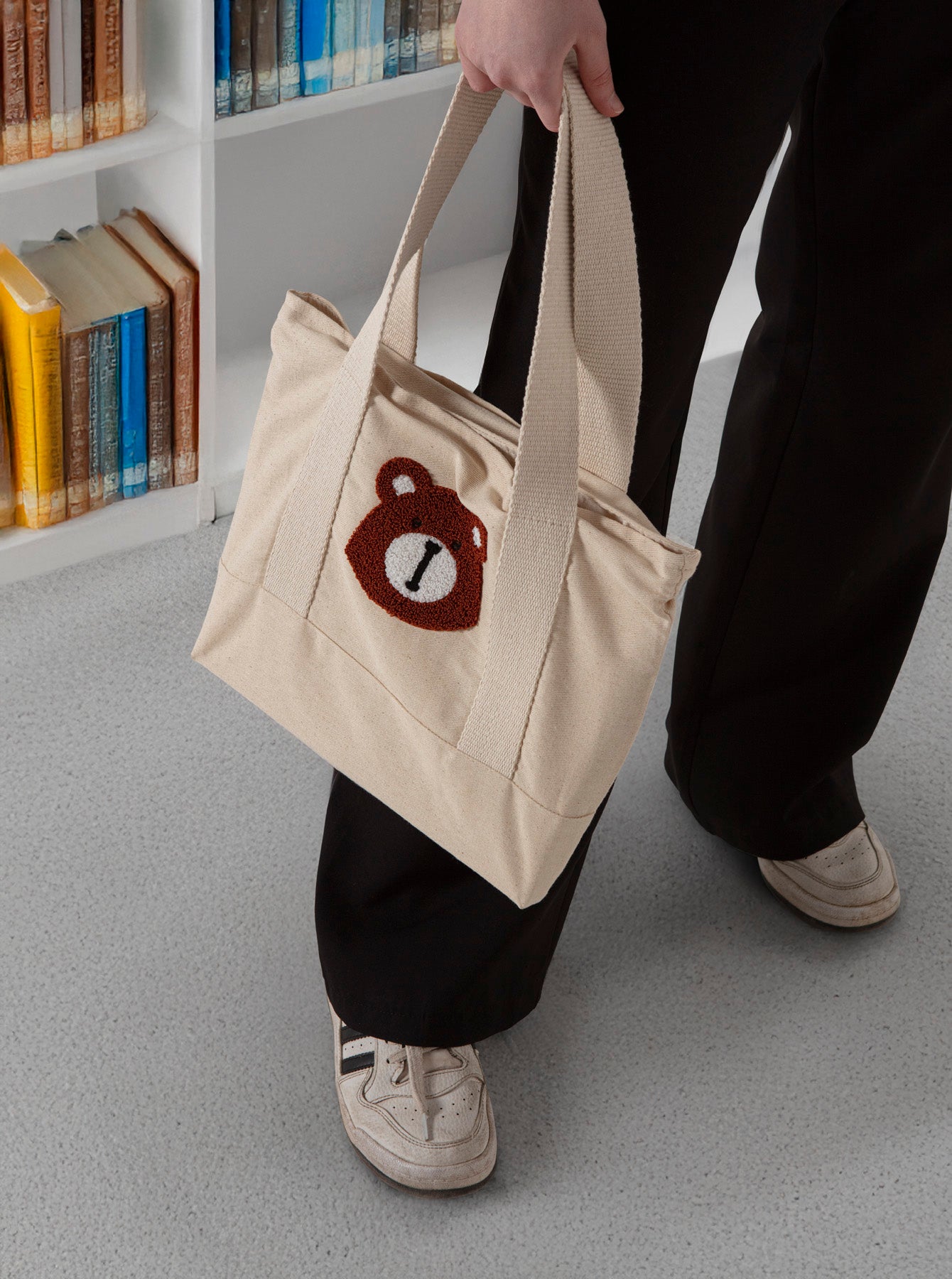 Ayıcık Desenli Bez Keten Omuz Çantası, Plaj Çantası, İşlemeli El ve Kol Çantası %100 Pamuk 36x29 cm