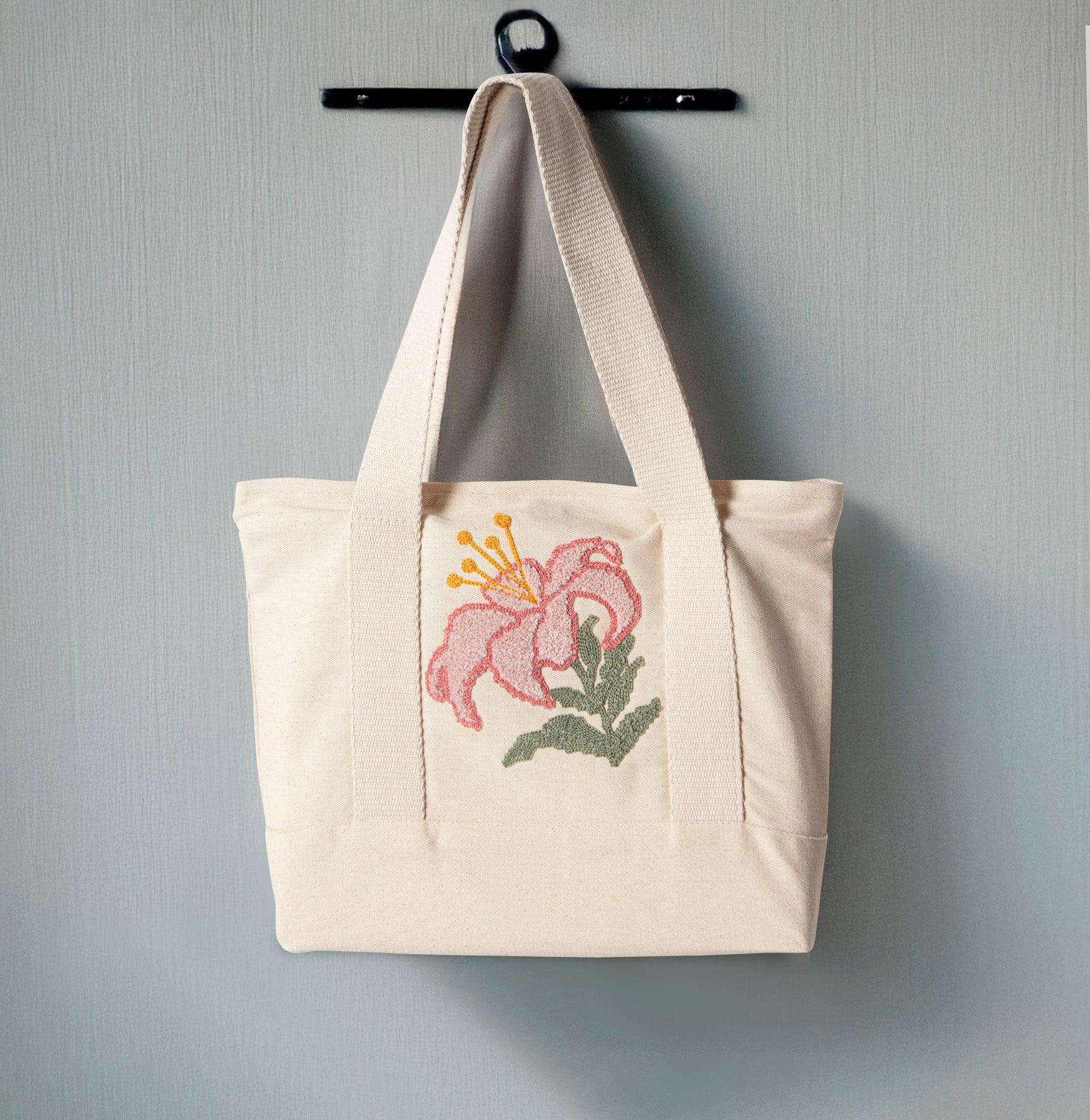 Çiçek Desenli Bez Keten Omuz Çantası, Plaj Çantası, İşlemeli El ve Kol Çantası %100 Pamuk 36x29 cm