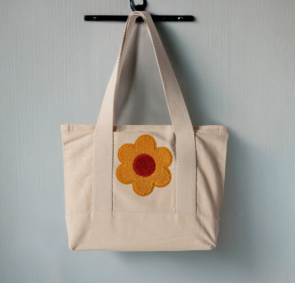 Çiçek Desenli Bez Keten Omuz Çantası, Plaj Çantası, İşlemeli El ve Kol Çantası %100 Pamuk 36x29 cm