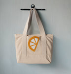 Limon Desenli Bez Keten Omuz Çantası, Plaj Çantası, İşlemeli El ve Kol Çantası %100 Pamuk 36x29 cm (Kopya)