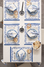 Çini Mavi Full Sofra Tekstili Takımı - Bahçe Desenli Saçaklı Sofra Seti