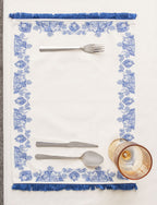 Çini Mavi Full Sofra Tekstili Takımı - Bahçe Desenli Saçaklı Sofra Seti