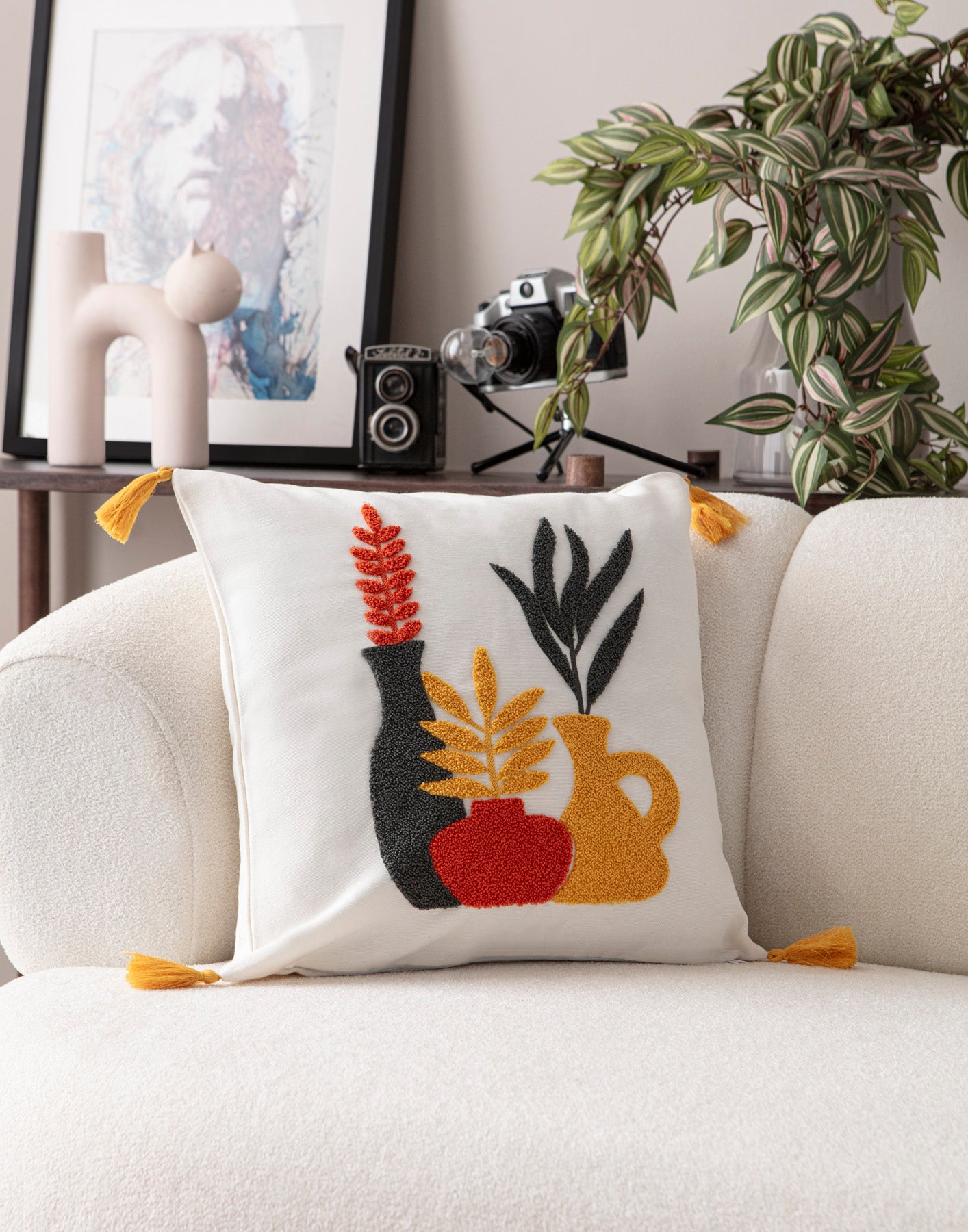 Comfort Punch Desenli Kırlent Kılıfı Kare Dekoratif Bohem Nakışlı Yastık Kılıfı