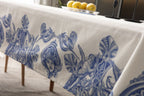 Çini Mavi Full Sofra Tekstili Takımı - Bahçe Desenli Saçaklı Sofra Seti