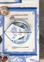 Çini Mavi Floral Desenli Püskül Detaylı Full Sofra Tekstili Takımı