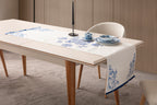 Çini Mavi Desenli Püskül Detaylı Otantik Masa Runnerı